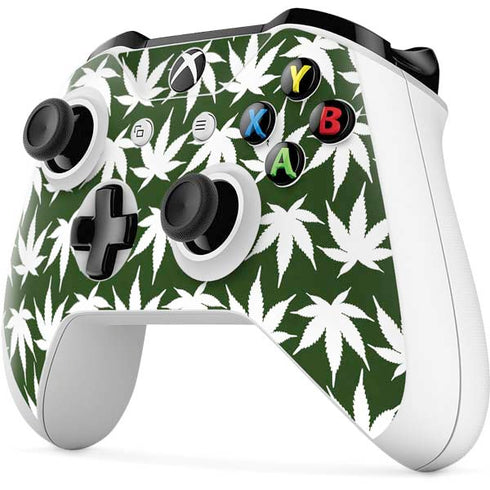 Marijuana Leaf White Pattern Xbox One S Controller Skin